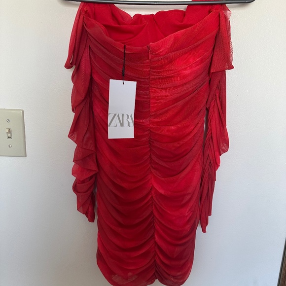 Zara Ruched Tulle Corset Dress - Beige-Red - Size M - NWT - Picture 5 of 5